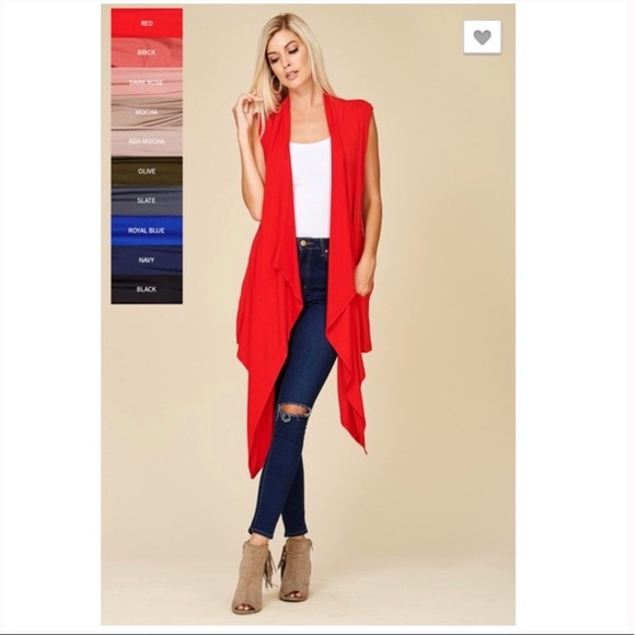 Red Open Front Cardigan Vest Coverup Size Small - Picture 3 of 6